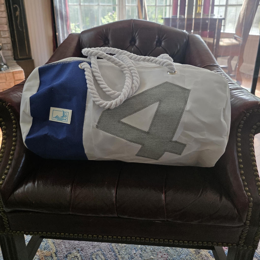 Sail Cloth Blue And White Duffel Bag